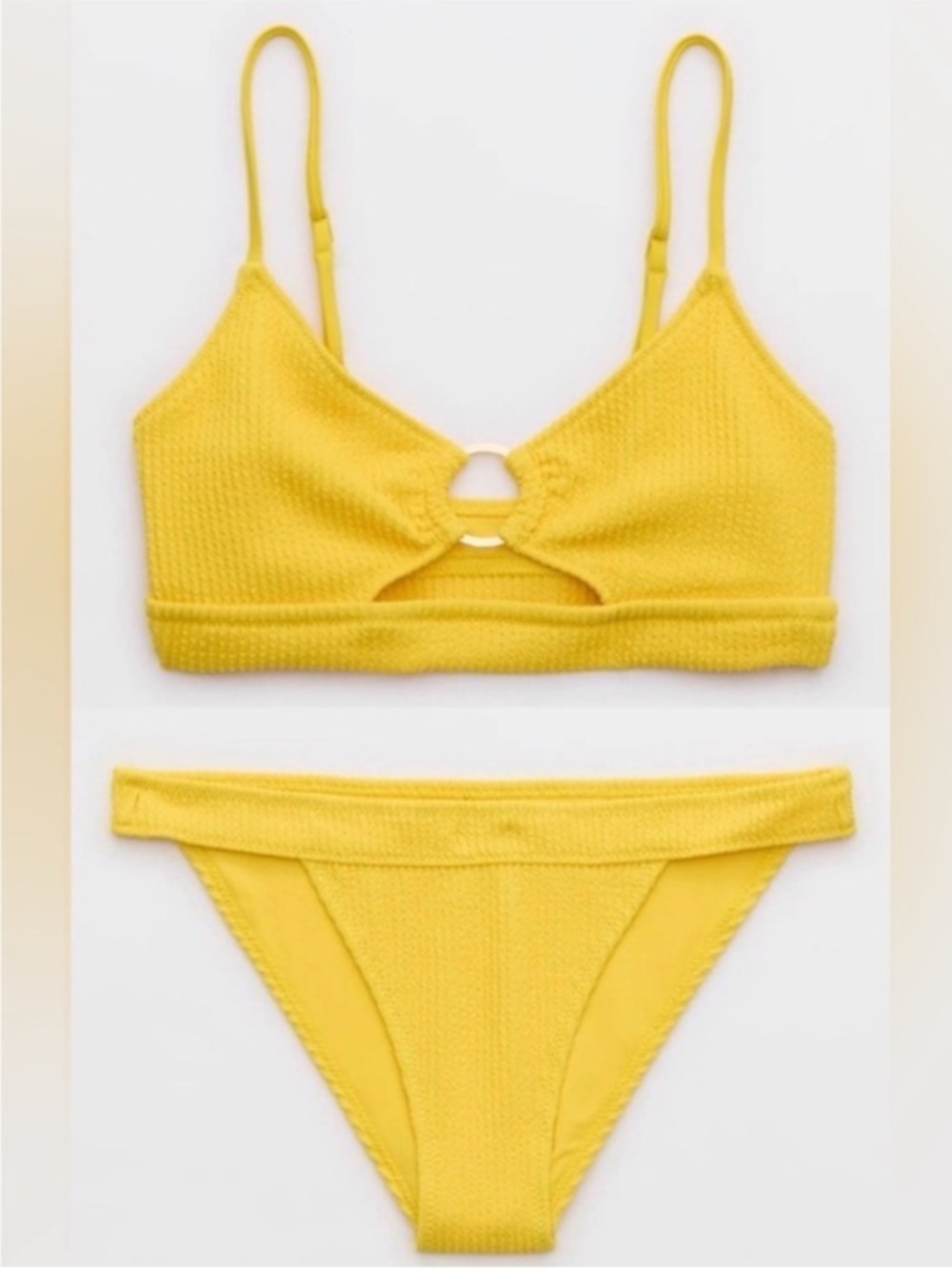 NWT Aerie Yellow Crinkle Bikini Set